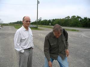 John Janning & Don Bissett finding shark teeth in parking lot.jpg